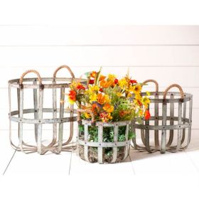 Rustic Round Metal Basket Set