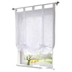 Embroidered Pastoral Adjustable Curtain Rod Ribbon Roman Window Screen (Option: White-60 × 140cm)