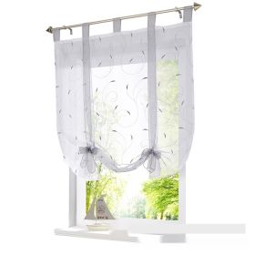 Embroidered Pastoral Adjustable Curtain Rod Ribbon Roman Window Screen (Option: Light Gray-80 × 140cm)