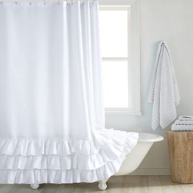 Fashion And Environment-friendly Polyester Fabrics Thickened Shower Curtain (Option: White Big Lace-183CM Wide X183CM High)