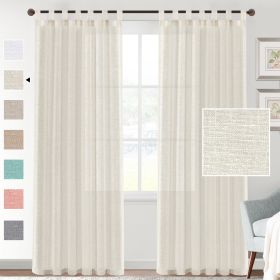 Linen Yarn Curtain Transparent Window Screen (Option: Cream White-Double Pack 5295)